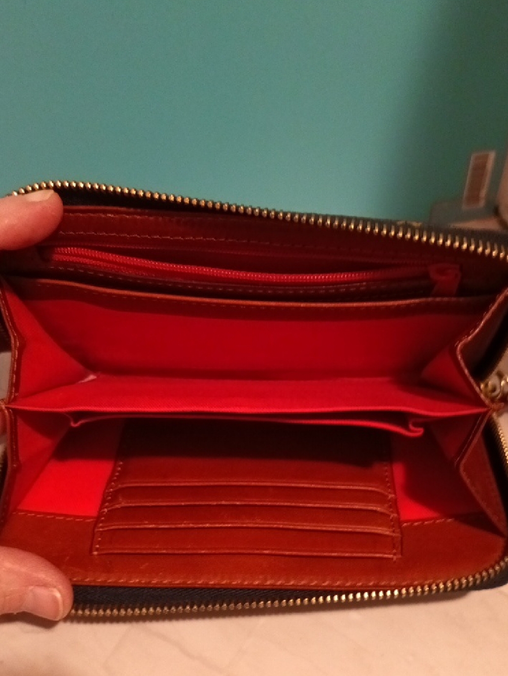 Dooney & Bourke Blue and Brown Monogram Zip Wallet - Picture 3 of 4